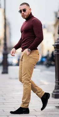 brown pants with sweater