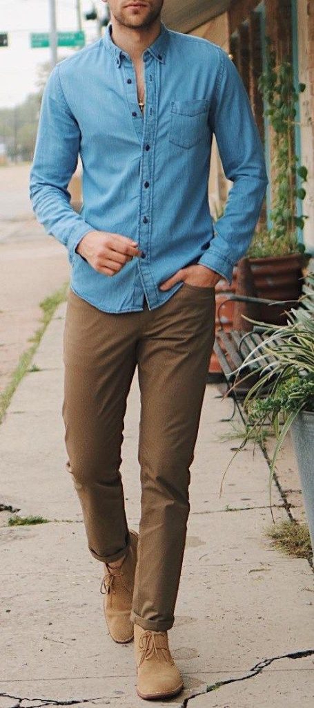 brown pants with denim 