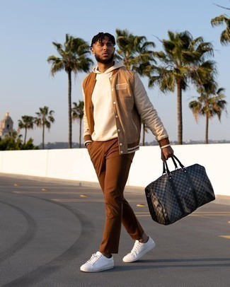 brown pants with sneakers