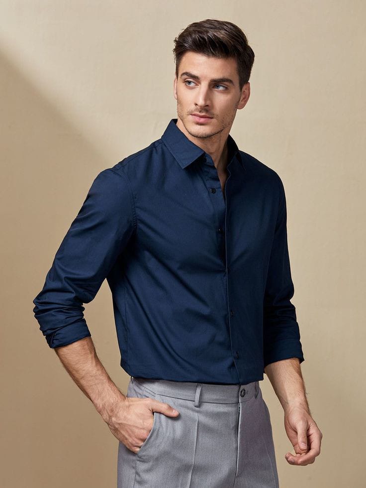 Navy Shirt With grey pants